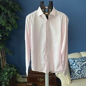 Pale Pink and Navy Polka dot Casual Button Down Shirt